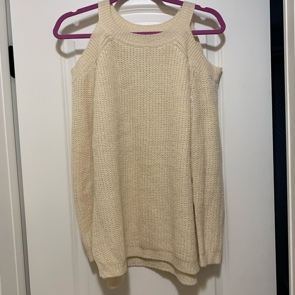 Cream sweater with shoulder cut outs